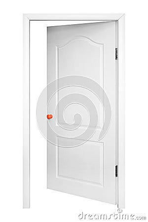 Furniture - White inside open door in the orange handle. Isolated Stock Photo