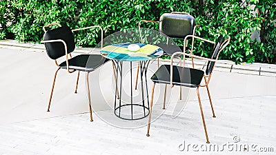 Furnitures with empty chair and table Stock Photo