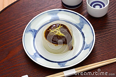 Furofuki daikon, simmered japanese radish served with miso sauce Stock Photo