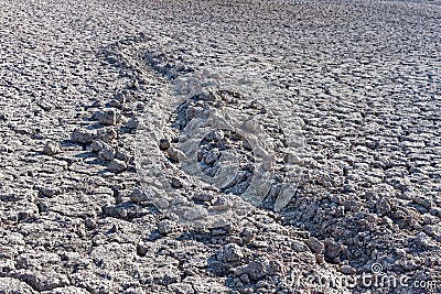 Furrow in dried soil Stock Photo