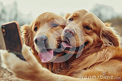 Furry Buddies Capturing A Fun Moment Together With A Selfie Stock Photo