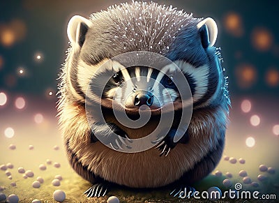 furry cheerful baby badger with big eyes Stock Photo