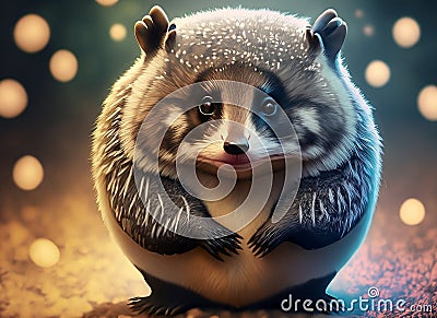 furry cheerful baby badger with big eyes Stock Photo