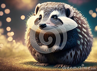 furry cheerful baby badger with big eyes Stock Photo