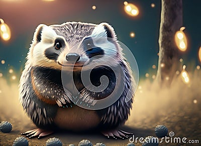furry cheerful baby badger with big eyes Stock Photo