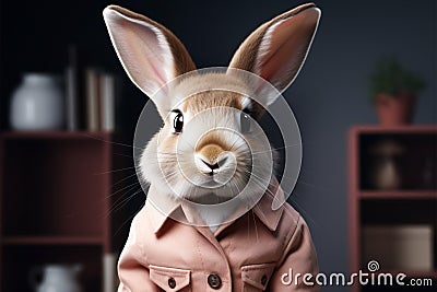 Furry friend Isolated young white rabbit in a studio setting Stock Photo