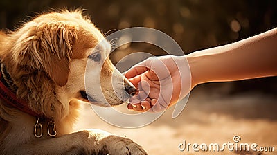 furry hand petting dog Cartoon Illustration