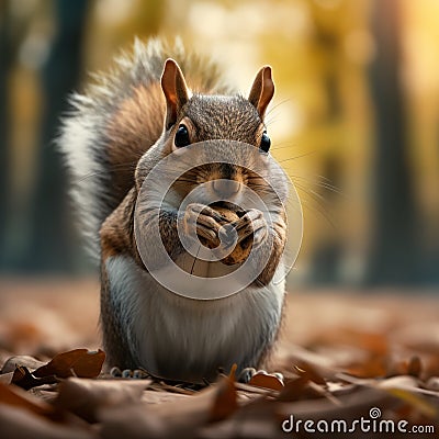 Furry park encounter Squirrel feasting on natures bounty outdoors Stock Photo