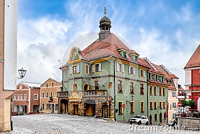 Furth im Wald old town scene with old town hall, Bavaria, Germany Stock Photo