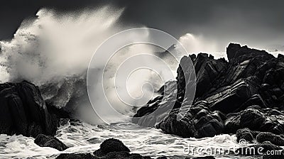 Fury Unleashed: Crashing Waves in a Stormy Battle Stock Photo