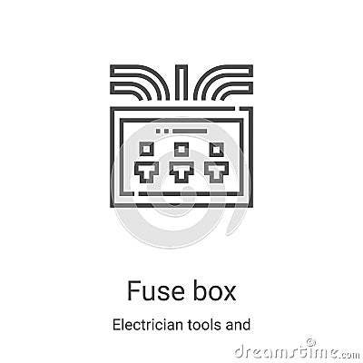 fuse box icon vector from electrician tools and elements collection. Thin line fuse box outline icon vector illustration. Linear Vector Illustration
