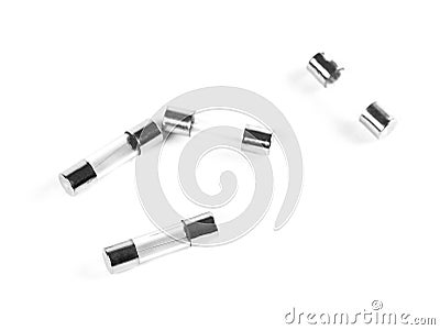 The fuse from changes in electricity. Close up. Isolated on whit Stock Photo