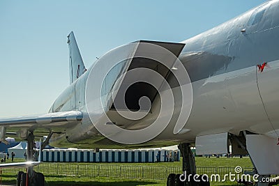 The fuselage, engine and chassis of the Soviet long-range supersonic missile bomber with a variable sweep wing Tu-22MZ Backfire Stock Photo