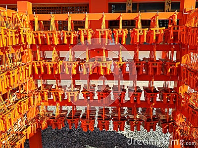 Fushimi inari shrine, wooden ema miniatur of tori gate for wish, Kyoto 2016 Stock Photo