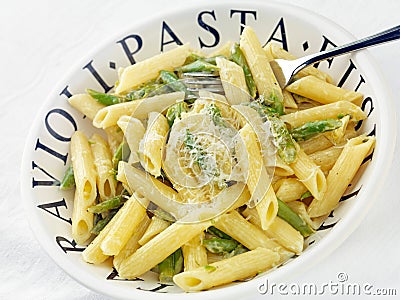 Fusilli pasta with Asparagus Stock Photo