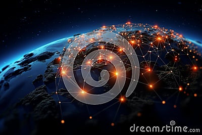 Fusing internet, blockchain, IoT empowering businesses through interconnected communication technology Stock Photo