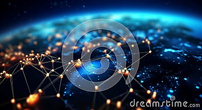 Fusing internet, blockchain, IoT empowering businesses through interconnected communication technology Stock Photo
