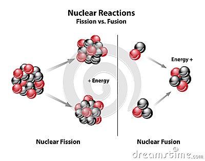 Fusion And Fission compared reactions Vector Illustration