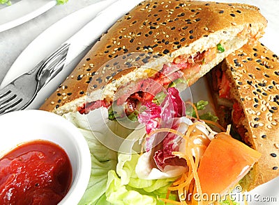 Fusion food - tandoori chicken in foccacia sandwic Stock Photo