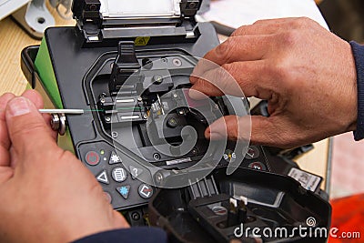 Fusion Splicing Fiber Optic Cable - Stock Photo