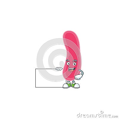 Fusobacteria cartoon drawing Thumbs up holding a white board Vector Illustration