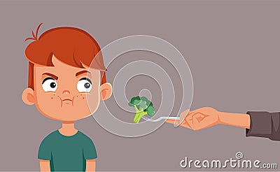 Little Boy Refusing to Eat Broccoli Vector Cartoon Illustration Vector Illustration