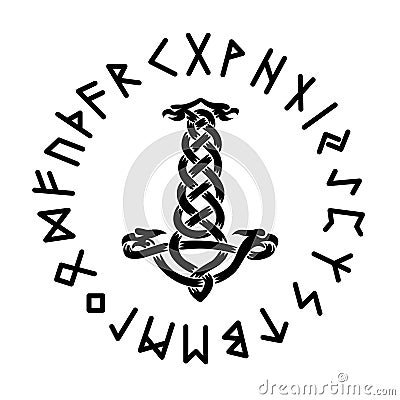 Futhark and Mjolnir Vikings Pagan Heathen Vector Illustration