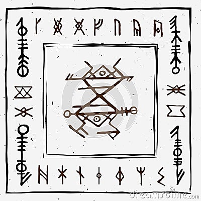 Futhark norse islandic and viking runes set. Magic hand draw symbols as scripted talismans. Vector set of ancient runes Vector Illustration