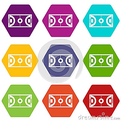 Futsal or indoor soccer field icon set color hexahedron Vector Illustration