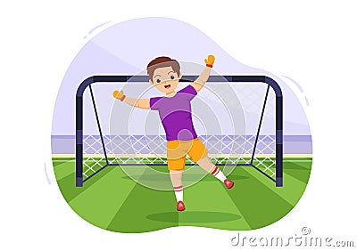 Futsal, Soccer or Football Sport Illustration with Kids Players Shooting a Ball and Dribble in a Championship Sports Flat Cartoon Vector Illustration