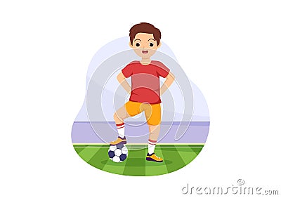 Futsal, Soccer or Football Sport Illustration with Kids Players Shooting a Ball and Dribble in a Championship Sports Flat Cartoon Vector Illustration