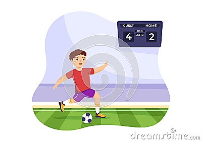 Futsal, Soccer or Football Sport Illustration with Kids Players Shooting a Ball and Dribble in a Championship Sports Flat Cartoon Vector Illustration