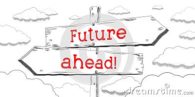 Future ahead - outline signpost with two arrows Stock Photo