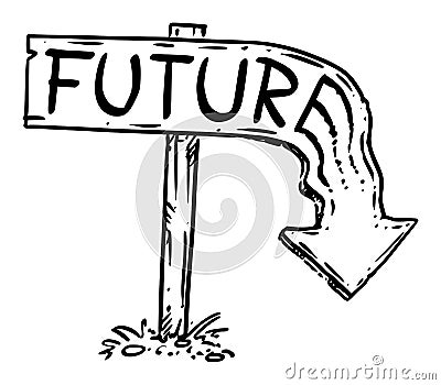 Future Arrow Sign Melted and Pointing Down, Not Forward. Concept of No Future, End of Civilization or Time Vector Illustration