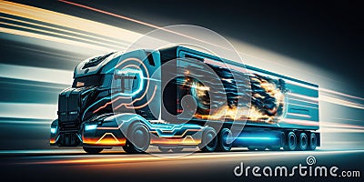 Future of autonomous cargo transportation,cargo truck, motion blur Cartoon Illustration