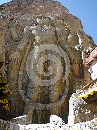 the stone idol structure of Future Buddha in Ladakh, India Stock Photo