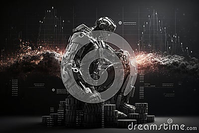 Future business 3d technology robot and stock chart traders, stock chart analysis to beat the market. Generative AI Stock Photo