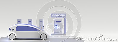 Future car on hydrogen H2 fueling station with glow cable. Refueling service for fuel cell vehicles Fcv, eco clean Stock Photo