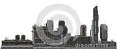 Future Cityscape Isolated On White 3D Illustration Cartoon Illustration