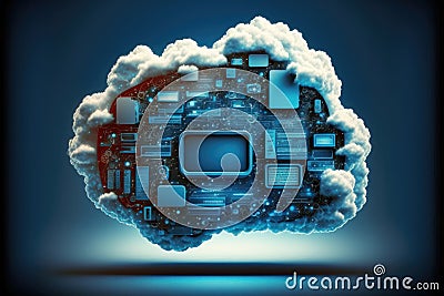 The Future is in the Clouds: Cloud Computing Technology. Generative Ai Cartoon Illustration