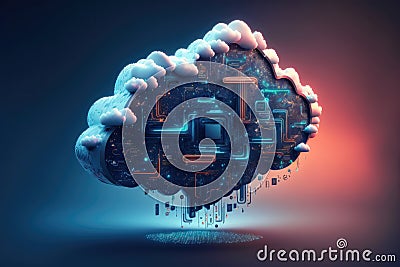 The Future is in the Clouds: Cloud Computing Technology. Generative Ai Cartoon Illustration