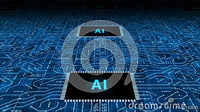 The future concept of AI artificial intelligence technology CPU central processor unit and circuit board for electronic and Stock Photo