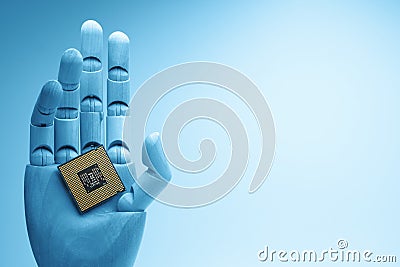 CPU in robotic hand Stock Photo