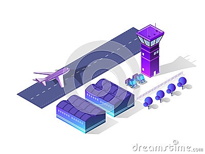 Future 3d isometric airport Vector Illustration