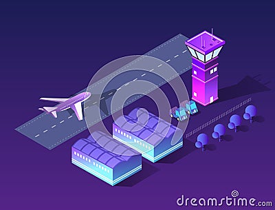 Future 3d isometric airport Vector Illustration