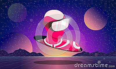 Future digital technology metaverse abstract concept. Man wearing virtual reality glasses in futuristic 3d landscape Vector Illustration