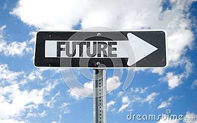 Future direction sign with sky background Stock Photo