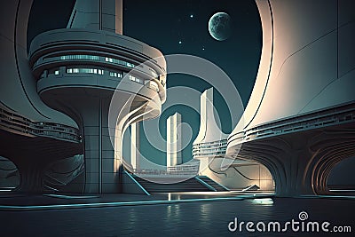 future and fantastic architecture in space dark leisure park of future futuristic virtual world Stock Photo