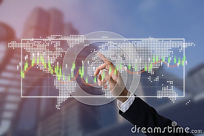 Future of financial business concept, Businessman with finance symbols coming. Stock Photo