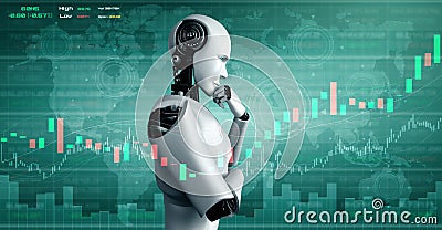 Future financial technology controlled by AI robot using machine learning Cartoon Illustration